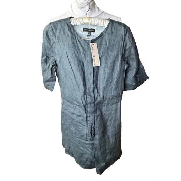 NEW Banana Republic Sash-Waist Ramie Romper Green Slate Lined Sheer 0 Petite - Picture 4 of 8